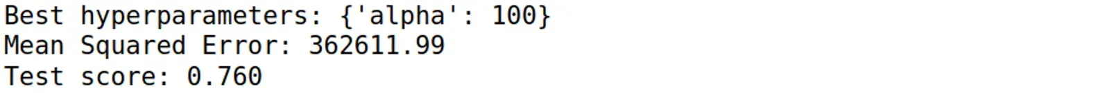 model = Lasso()  

# Create a dictionary of hyperparameters to search
param_grid = {'alpha': [0.01, 0.1, 1, 10, 100]}  

#...